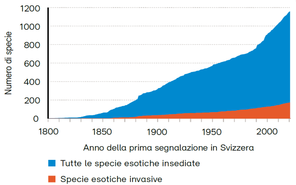 Incremento temporale delle specie esotiche insediate e invasive in Svizzera.PNG